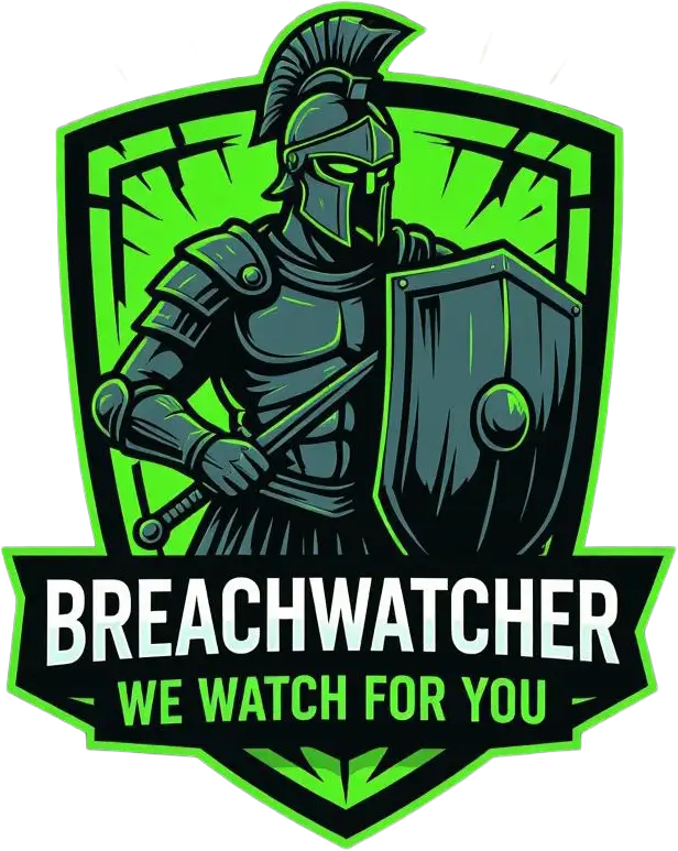 BreachWatcher Logo: Knight in armor holding shield and spear saying "we watch for you"